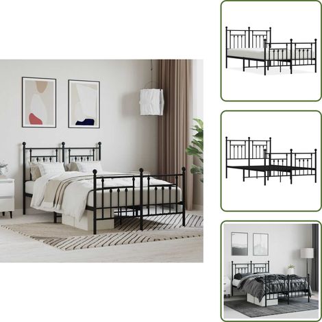 The Living Store Giroletto con Testiera e Pediera Metallo Nero 120x200 cm - Letto con testiera e pediera