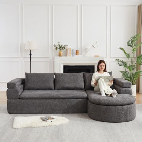 Sofá rinconero con chaise longue 3 plazas en chenilla antracita HAVRYA (1/5)