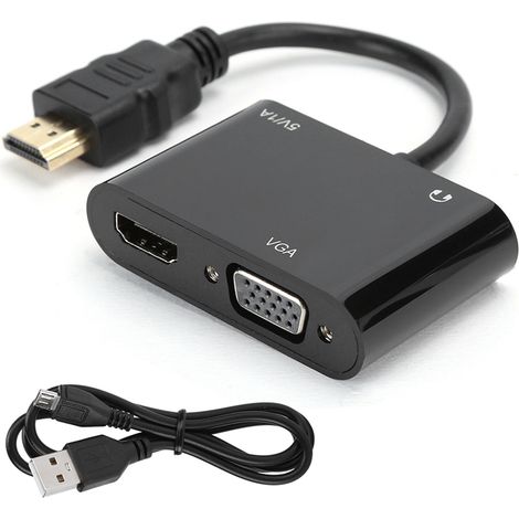 HDMI-zu-HDMI/VGA/3,5-mm-Audio-Video-Konverter mit Netzteil, simultane 4K-HD-Anzeige (1/5)