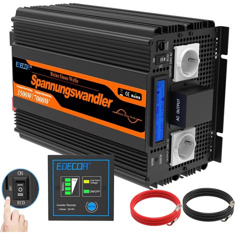 convertisseur 12v 220v convertisseur Pur Sinus 3500w Onde sinusoïdale Pure Power Inverter avec télécommande et écran LCD per Camper Voiture (3ème génération) (1/5)