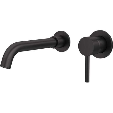 Robinet Salle Bain Mural Mitigeur Lavabo, Mélangeur Eau Froide et Chaude, Pas de Fuites, Installation Facile et Rapide Laiton, Inoxydable, Élégant, Et Bec 21 cm, Noir (1/4)