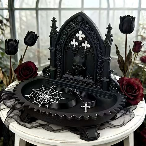 3D Printed Gothic Dark Style Skull Carved Storage Box - Creative Desktop Halloween Ornament (1/4)
