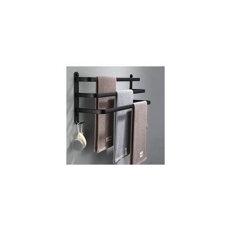 Barres porte-serviettes murales adhésives noires, étanches, 40 cm, trois barres –