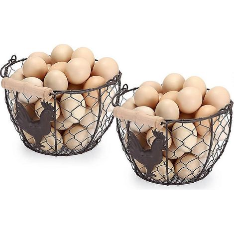 Lot de 2 paniers à œufs de ferme de 20 cm pour ramasser les œufs frais, panier porte-œufs rustique en fil de fer. (1/5)
