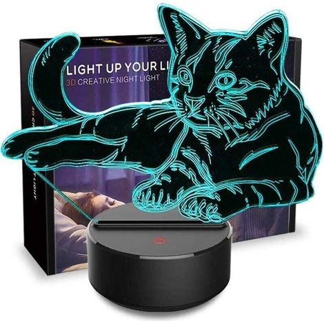 Lampe de nuit 3D pour chat et animaux de compagnie – illusion d’optique, veilleuse tactile, lampe de chevet LED avec 7 couleurs changeantes – idéale comme cadeau d’anniversaire – marque ACKERMAN (1/4)
