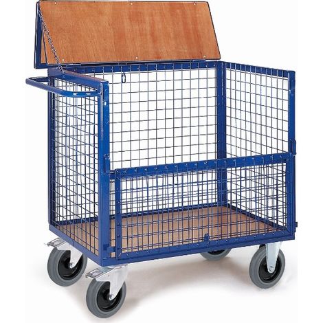 Rollcart Drahtkastenwagen halb geklappt und vergittert mit Deckel 975x675mm