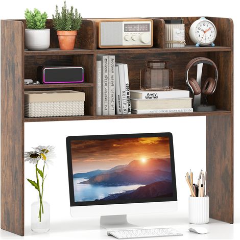 Étagère de Bureau 94 x 24 x 85 cm, Organisateur de Bureau à 3 Niveaux avec 6 Étagères pour Bureau d'Ordinateur, Dortoir, Marron (1/5)