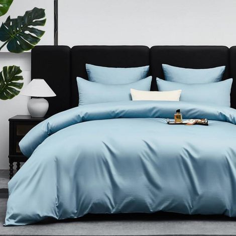 Bettwäsche-Set Mako Satin 155x220cm Hellblau 3-teilig Baumwolle mit Reißverschluss