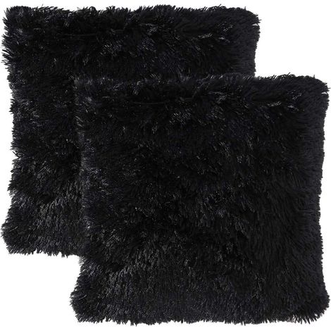 Lot de 2 taies d'oreiller chambre à coucher d'hiver en peluche, housse de coussin pour canapé de noël, décoratives, 45x45CM, noir (1/5)