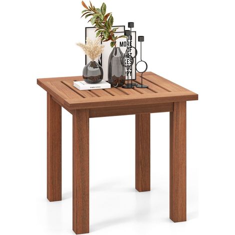 Patio Hardwood Side Table Outdoor Square End Table Wooden Slatted Coffee Table (1/5)