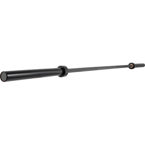 Barre d'haltérophilie 2m 15kg en acier pour musculation, développé couché, squat et fitness, avec colliers de serrage, gris (1/5)