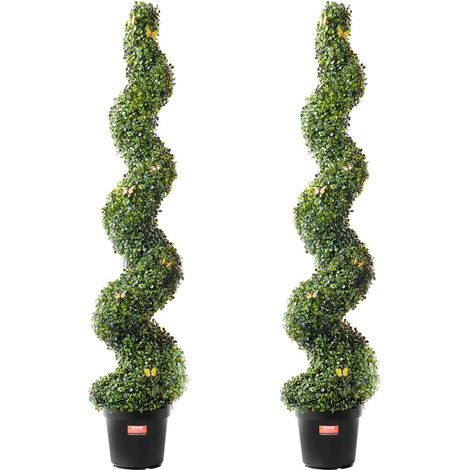 Buis Artificiel, Lot de 2, Faux Arbres Topiaires 152,4 cm avec Feuilles Supplémentaires et Pot, Résistante aux UV, Ensemble Fausse Plante Artificielle Spirale pour Décoration Intérieur Extérieur (1/5)