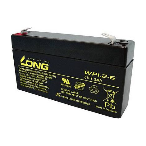 Long WP1.2-6 WP1.2-6 Batterie au plomb 6 V 1.2 Ah plomb (AGM) (l x H x P) 97 x 57 x 25 mm cosses plates 4,8 mm auto-décharge réduite, sans entretien Y860832 (1/2)