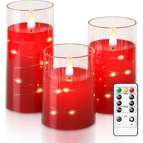 (3 rouges) Bougies LED sans flamme, adaptées pour Noël, Halloween, les mariages et pour créer une ambiance. (1/4)