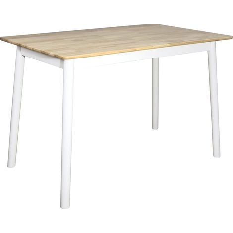 Table de cuisine rectangulaire pour 2 à 4 personnes, en bois massif verni, 120 x 75 cm, coloris Nita (bois clair). (1/5)