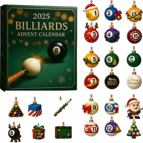 Calendrier De Lavent - 24 Portes - Thème Billard - Pendentif En Acrylique Pour Arbre De Noël - 2025 (1/5)