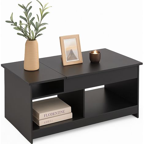 Mesa de centro extensible Relaxdays, HBT: 50 x 110 x 50 cm, mesa de salón con almacenamiento, superficie extra, negra
