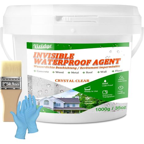 Étanchéité Liquide Transparent 1KG, Revêtement Mural Imperméable Transparent, Scellant Isolant Étanche pour Toiture, Salle de Bain, Terrasse, Carrelage, Béton, Imperméable Extérieur et Intérieur (1/5)