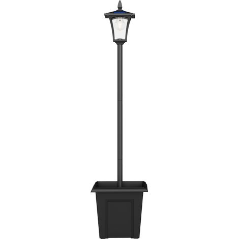 Lampadaire solaire extérieur avec bac à fleurs, éclairage sur pied étanche, 160 cm de hauteur, noir, pour jardin, cour, allée (1/5)