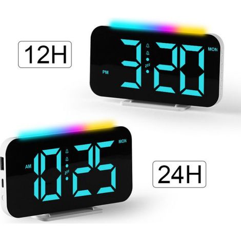 Uhr, LED-Anzeige, RGB-Beleuchtung, einstellbare Helligkeit, Schlummerfunktion, 2 Wecker, 3 Lautstärkestufen, weiß (1/5)
