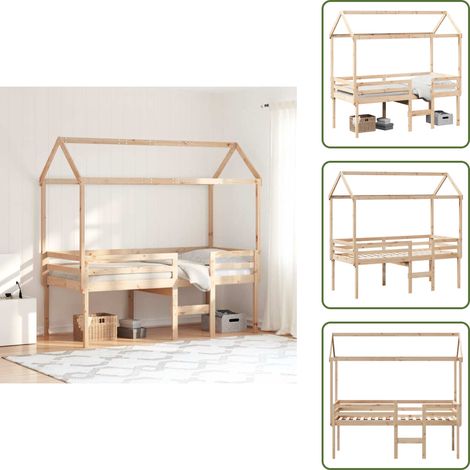 The Living Store Lit haut sans matelas 90x200 cm bois de pin massif - Lit Enfant - Lit Surélevé - Lit Cabane - Lit Plateforme - Meuble Rangement (1/5)