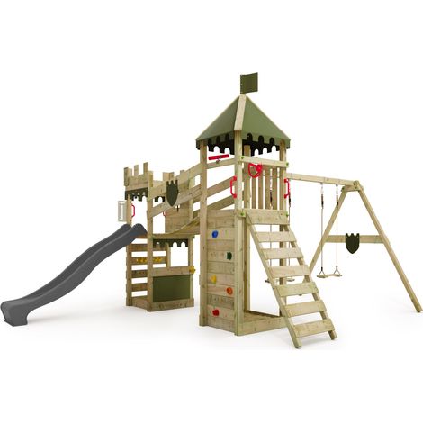 Parque infantil de madera Fatmoose RiverRun Royal con Columpio y Tobogan en antracita