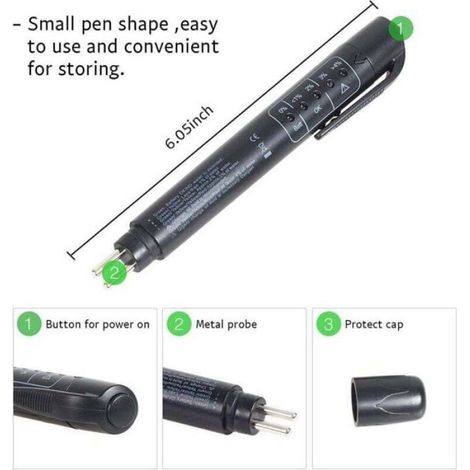 Testeur de liquide de frein - - DOT3/DOT4/DOT5.1 - Portable - 150 mm - LEDs indicateurs - Alimentation AAA - Noir (1/4)