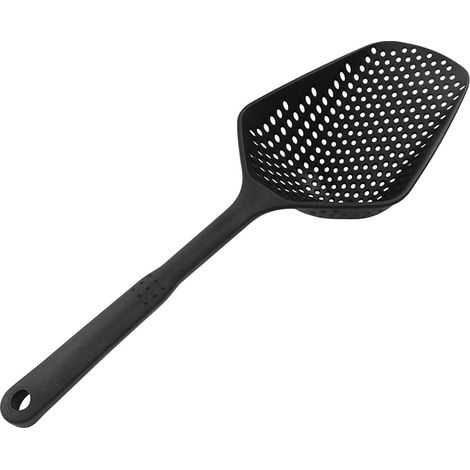 Cuillère-passoire en plastique avec manche, noire  Plastique résistant, cuillère à fentes, cuillère à pâtes et passoire, pour la cuisine, la pâtisserie et l'égouttage des aliments (1/4)