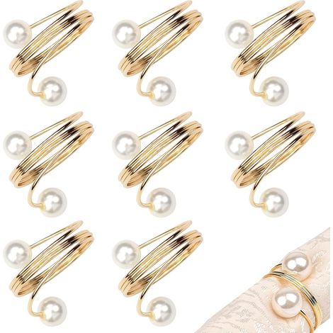Lot de 8 ronds de serviette en perles pour les dîners de fêtes (1/5)