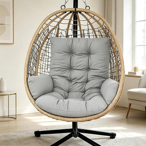 Coussin pour balancelle suspendue, coussin de chaise suspendue, coussin de jardin, coussin de siège lavable, coussin épais pour panier suspendu extérieur (gris clair) (1/5)
