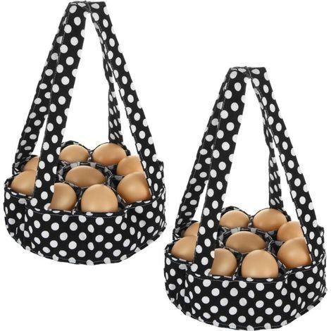 Lot de 2 paniers à œufs, paniers à œufs avec 9 pochettes, mini sacs de collecte d'œufs en toile pour poulet, poule, canard, oie, caille, œufs, ménagère, jardin, transport de stockage (1/5)