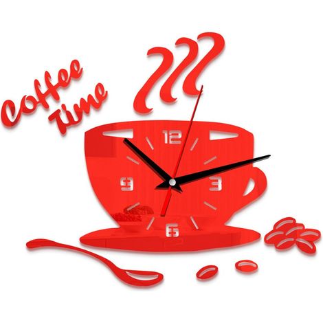 Horloge Murale Acrylique DIY en Forme de Tasse Café Moderne Silencieuse avec Chiffres Creux Décor Murale (1/5)
