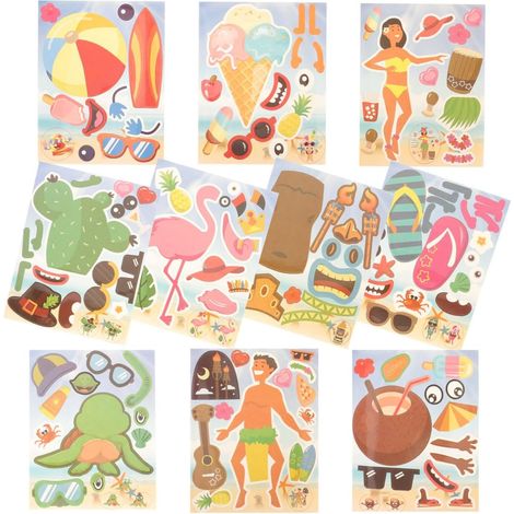 10 Feuilles Autocollants Hawaïens en Papier Style Plage pour Décoration Valises et Guitares, pour Fête Anniversaire Thème Hawaïen Plusieurs styles (1/2)
