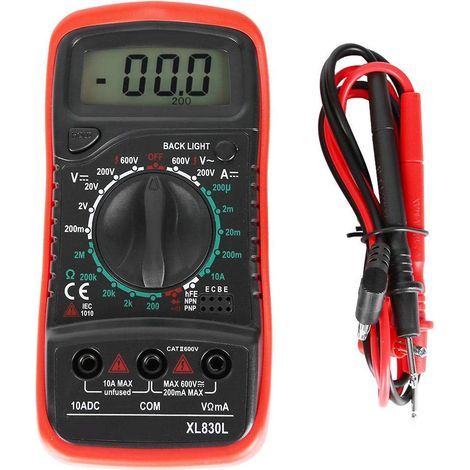 Multimètre à affichage numérique, XL830L Ordinateur de poche LCD Multimètre numérique Voltmètre Ampèremètre Ohmmètre AC/DC testeur de tension, équipement de mesure de poche portable(XL830L Red) (1/5)