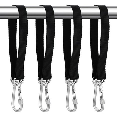 Juego de 4 correas para hamaca de 50×25 mm, con mosquetones y anillas en D, aptas para columpios de árbol y hamacas de jardín. (1/5)