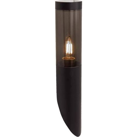 Bollard Garden Light Fitting E27 (76mmx365x236mm) Smoke Plastic/SS Black Body IP44 (1/5)