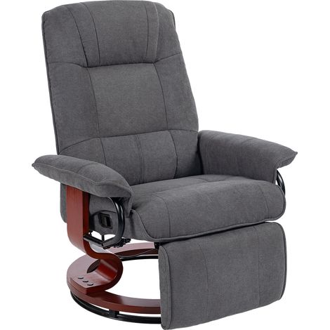 Fauteuil inclinable pivotant avec base en bois réglable manuellement pliable gris pour salon pivotant, aspect lin, manuellement, bois, repose-pieds dossier haut, (1/5)
