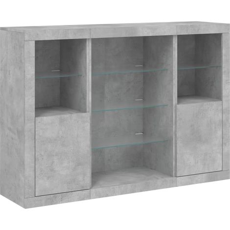 Credenza a buffet cassettiera mobiletto portaoggetti organizer per cucina soggiorno salotto con luci a LED 3 pezzi legno ingegnerizzato grigio 020037220