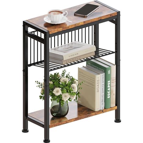 Table d'appoint Canapé étroite Chevet Table Basse Fine avec Support Petit Meuble Central pour Magazines Salon Chambre Cuisine Balco Bureau avec 3 étagères (1, Vintage) (1/5)