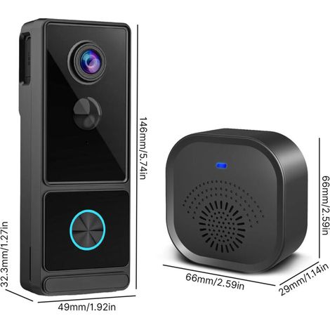 Visual Doorbell Camera, 2.4G WiFi 2K 3 Megapixel Night Vision with Ringtone PIR Body Detection, 2 Way Audio Cloud Storage APP Control, IP54 Waterproof Smart Wireless Remote Doorbell for Home A (1/5)