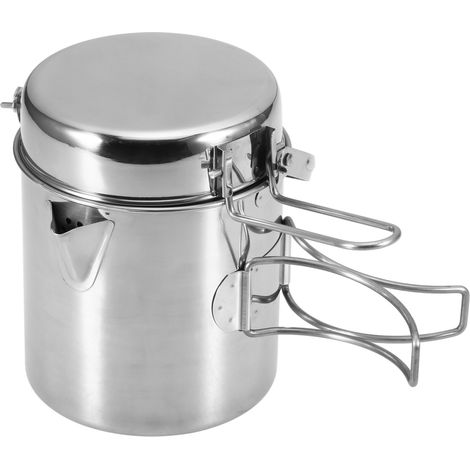 1-Liter-Edelstahl-Kochkessel, tragbarer Outdoor-Camping- und Rucksacktopf mit klappbarem Griff