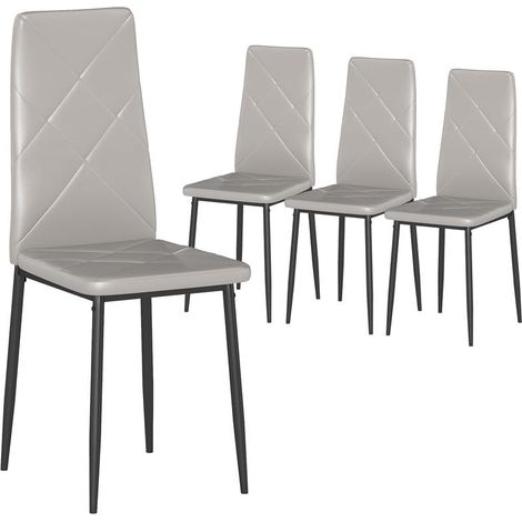 Lot de 4 chaises grises en similicuir avec dossier haut et pieds métal, 41x50x97 cm, design sobre pour salle à manger (1/5)
