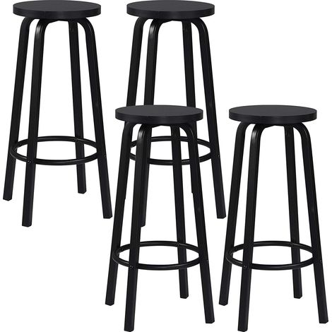 Woltu – Lot de 4 tabourets de bar ronds – Hauteur 71 cm – Structure en métal noir – Assise en MDF – Repose-pieds ergonomique (1/5)
