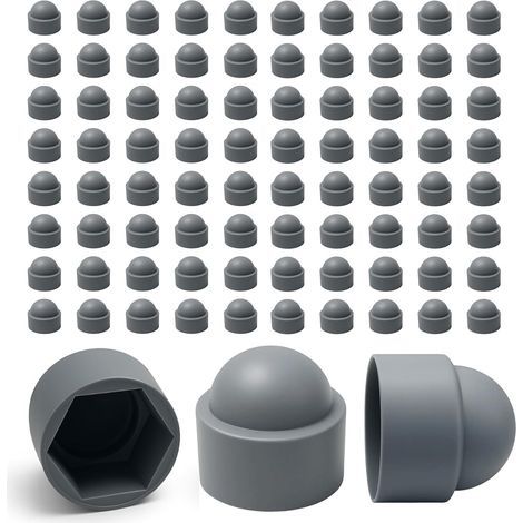 100 M5-Mutternkappen – 8-mm-Schlüsselweite – Muttern- und Schraubenschutz – Robuste graue Kunststoffkappen – Dekorative Schraubenabdeckungen, Rostschutz und sauberes Finish – Heimwerkerbedarf (1/5)
