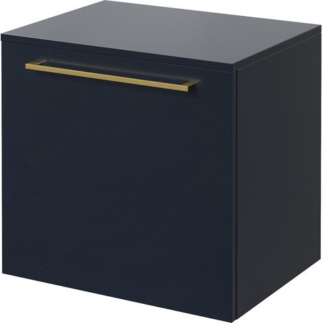 Napoli 390 Deep Blue 500mm Wall Mounted Single Drawer Vanity Unit for Countertop Basins - 500mm - Brushed Brass 320mm Handle
