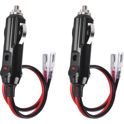 Presa accendisigari da 12 V - Confezione da 5 adattatori per presa accendisigari maschio con fili e indicatore LED - Cavo di ricambio per auto 16 AWG con spina accendisigari maschio da 15 A con fusibi