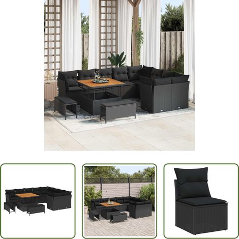 vidaXL Mobilier extérieur - Ensemble de canapé de jardin 12 pcs Noir polyrotin (1/5)