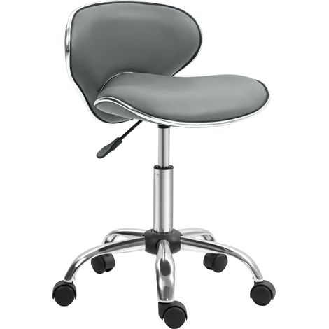 Tabouret de travail à roulettes, hauteur ajustable 44-56 cm, dossier pivotant 360°, gris (1/5)