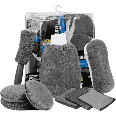 Kit De Nettoyage Automobile - 9 Pièces - Brosse À Jantes En Microfibre - Éponges Et Appliquateurs De Cire - Gant De Lavage - Torchons - Pour Intérieur Et Extérieur (1/5)