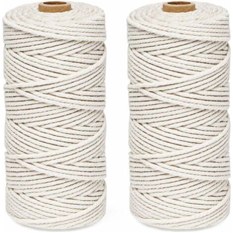 Kit Corde Macramé 3mm x 200m Fil de Coton Beige, 100% Coton Fil Macramé Ficelle Cordelette, Naturel Coton Cordon pour Tricotage Hanging Plant DIY Décoration Emballage Cadeau -Beige (1/5)